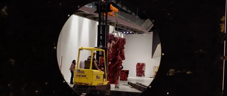 View of Anish Kapoor’s 2016 exhibition at the Museo d’Arte Contemporanea Roma being installed