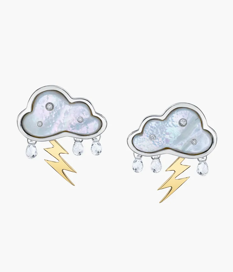 Pearl cloud earrings raining gold thunderbolts 