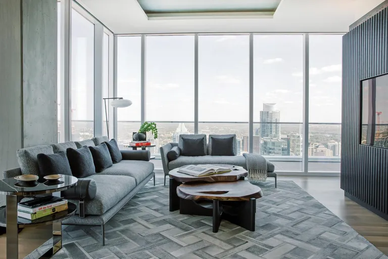 sleek bright penthouse interior at Austin high rise