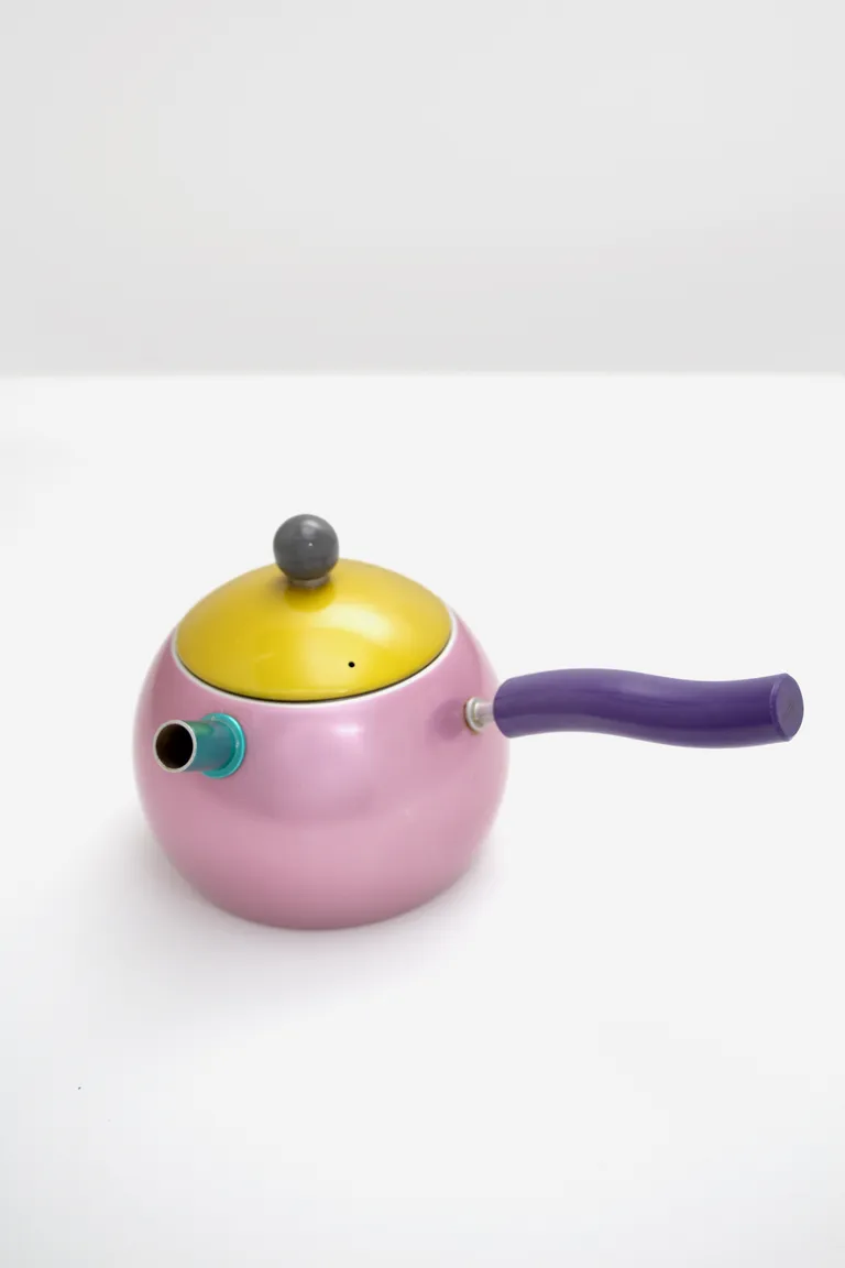 Vintage IKEA teapot from the 1990s in yellow, blue, pink and purple postmodernist design