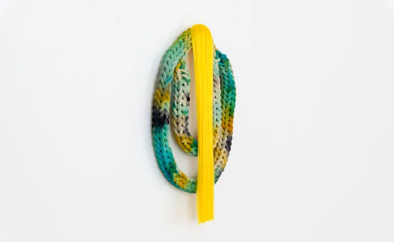 Textile artist Tanya Aguiñiga sculpture Extraño 2 which uses human hair